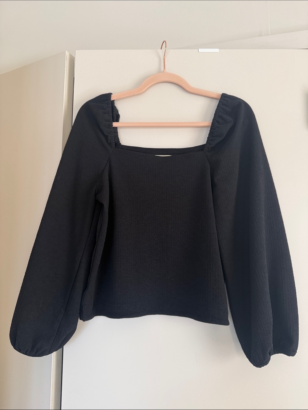 Madewell Square-Neck Black Balloon Sleeve Long-Sleeve Top